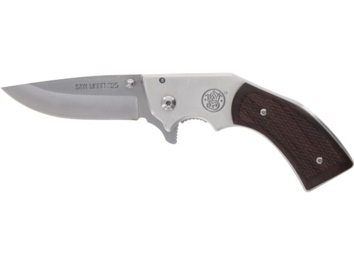 Smith & Wesson Model 325 Revolver Pocket Knife 3" Drop Point 3Cr13Mov Satin Blade Wood Handle Brown 785751