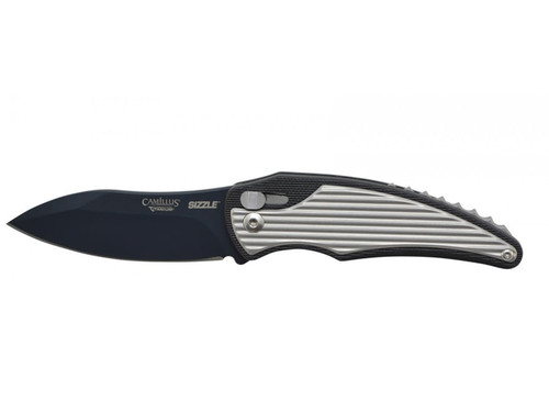 Camillus Sizzle Assisted Opening Pocket Knife 2.75" Drop Point AUS-8 Black Titanium Carbonitride Blade Aluminum Handle Silver/Black 601316