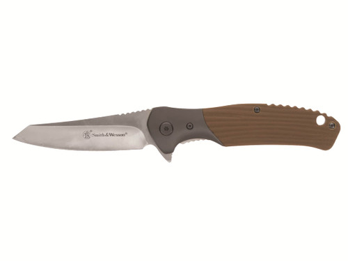 Smith & Wesson Stave Folding Knife 3.25" Reverse Tanto 8Cr13MoV Stainless Satin Blade Stainless Steel with G-10 Scales Handle Tan- Blemished 534422