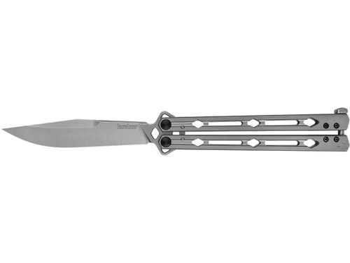 Kershaw Lucha Butterfly Knife 4.6" Clip Point Sandvik 14C28N Stonewashed Blade Stainless Steel Handle Steel Stonewash 933182