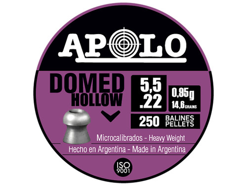 Apolo Domed Hollow Air Gun Pellets 22 Caliber 14.6 Grain 5.5mm Hollow Point Tin of 250 666389