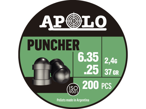 Apolo Puncher Air Gun Pellets 25 Caliber 37 Grain 6.35mm Head-Size Tin of 200 325395