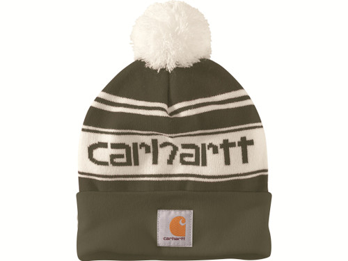 Carhartt Knit Pom-Pom Cuffed Logo Beanie Arborvitae One Size Fits Most 584188