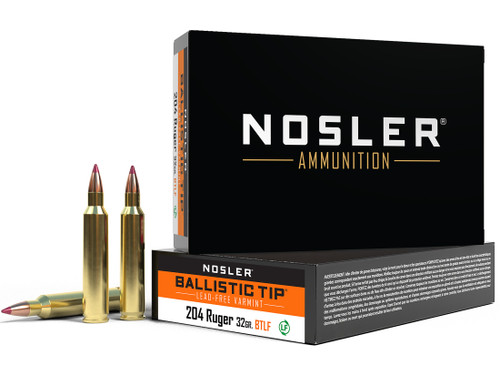 Nosler BT Varmint 204 Ruger Ammo 32 Grain Nosler Ballistic Tip Polymer Tip Lead Free Box of 20 645584