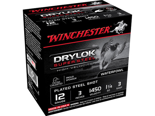 Winchester Drylok Super Steel High Velocity Waterfowl 12 Gauge Ammo 3" #3 Copper Plated Steel Shot 1-1/4 oz Box of 25 992811