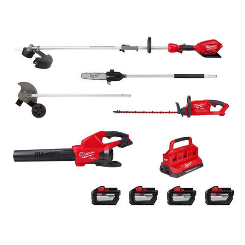 M18 FUEL 18V Cordless String Trimmer, Dual Blower, Hedge Trimmer, Pole Saw, Edger, (4) 12.0 Ah Batteries, Charger 324470662