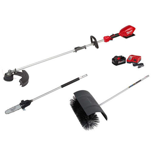 M18 FUEL 18V Lithium-Ion Brushless Cordless QUIK-LOK String Trimmer 8Ah Kit w/M18 Bristle Brush & Pole Saw Attachments 322137430