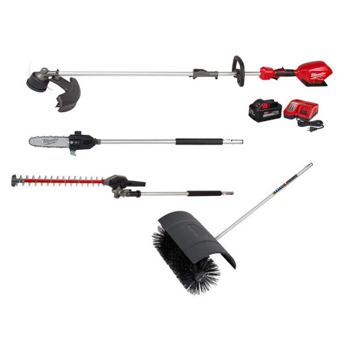 M18 FUEL 18V Lithium-Ion Brushless Cordless String Trimmer 8Ah Kit w/Bristle Brush, Hedge Trimmer, Pole Saw Attachments 322137458