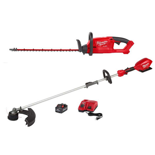 M18 FUEL 24 in. 18V Lithium-Ion Brushless Cordless Hedge Trimmer w/M18 QUIK-LOK String Trimmer, 8.0 Ah Battery, Charger 326807452