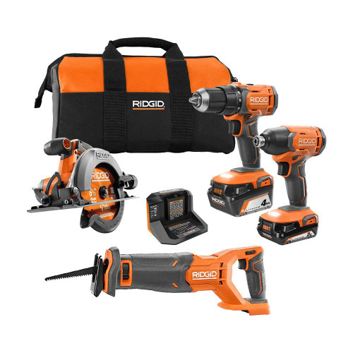 18V Cordless 4-Tool Combo Kit with (1) 4.0 Ah Battery, (1) 2.0 Ah Battery, Charger, and Bag 318983768