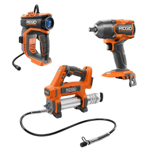 18V Cordless 3-Tool Combo Kit w/ Brushless 1/2 in. Mid-Torque Impact Wrench, Grease Gun, & Digital Inflator (Tools Only) 323902021