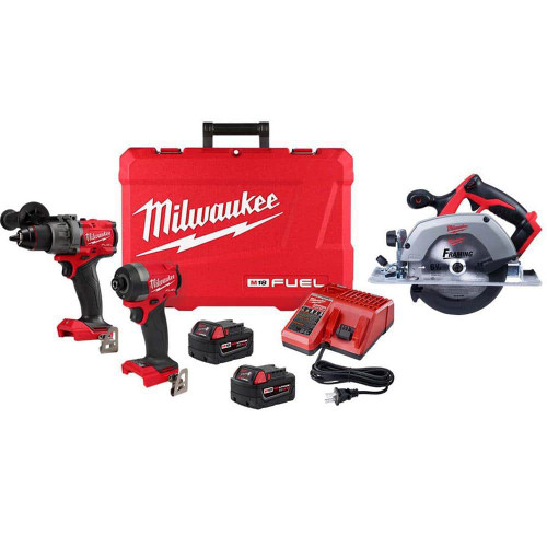 M18 FUEL 18-V Lithium-Ion Brushless Cordless Hammer Drill and Impact Driver Combo Kit (2-Tool) w/6-1/2 in. Circular Saw 321632977