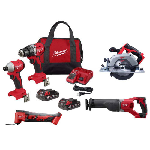 M18 18V Lithium-Ion Brushless Cordless Compact Drill/Impact Combo Kit (2-Tool) w/ Sawzall Reciprocating Saw & Multi-Tool 326685510