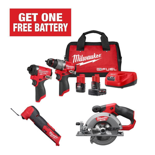 M12 FUEL 12-Volt Cordless Hammer Drill and Impact Driver with M12 FUEL 5-3/8 in. Circular Saw and Multi-Tool Combo Kit 321639508