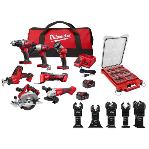 M18 18V Lithium-Ion Cordless Combo Kit 7-Tool with Screwdriver Bit Set and Multi-Tool Blade Set 329203218