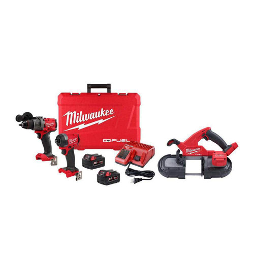 M18 FUEL 18-V Lithium-Ion Brushless Cordless Hammer Drill and Impact Driver Combo Kit (2-Tool) with Compact Bandsaw 321633233