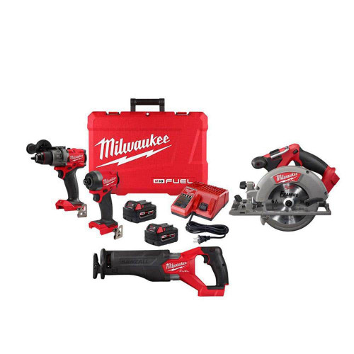 M18 FUEL 18-Volt Lithium Ion Brushless Cordless Combo Kit 4-Tool with Two 5.0 Ah Batteries, 1 Charger 1-Tool Bag 321633187