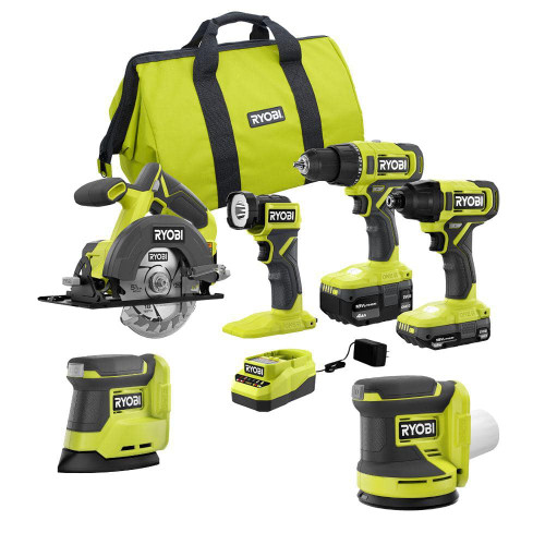 ONE+ 18V Cordless 4-Tool Combo Kit with 1.5 Ah Battery, 4.0 Ah Battery, Charger, and (2) Sanders 329671574