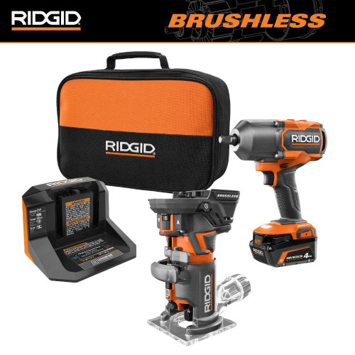 18V Brushless Cordless 2-Tool Combo Kit w/ High-Torque Impact Wrench, Compact Fixed Base Router, 4 Ah Battery, & Charger 321370231