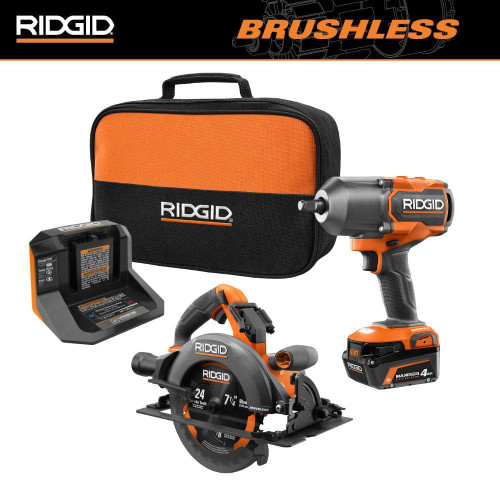 18V Brushless Cordless 2-Tool Combo Kit with High-Torque Impact Wrench, 7-1/4 in. Circular Saw, 4.0 Ah Battery & Charger 321372358