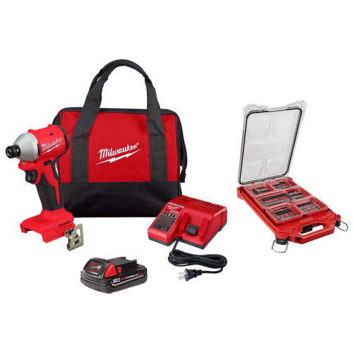 M18 18V Lithium Ion Compact Brushless Cordless 1/4 in. Impact Driver Combo Kit with SHOCKWAVE Screwdriver Bit Set 329203087