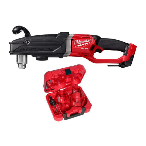 M18 FUEL 18-Volt Li-Ion Brushless Cordless GEN 2 Super Hawg 1/2 in. Right Angle Drill with Carbide Hole Saw Kit (7pc) 321032620