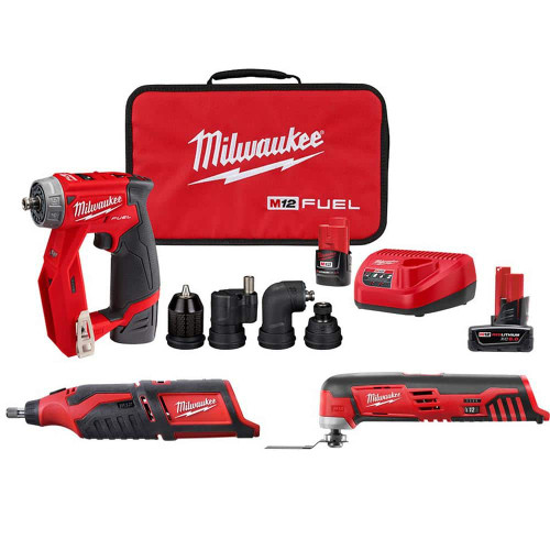M12 FUEL 12V Li-Ion Cordless 4-in-1 Installation 3/8 in. Drill Driver Kit w/Multi-Tool, Rotary Tool & 6.0 Ah Battery 318072410