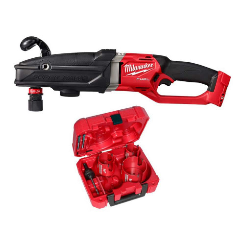 M18 FUEL 18-Volt Li-Ion Brushless Cordless GEN 2 SUPER HAWG 7/16 in. Right Angle Drill with Carbide Hole Saw Kit (7pc) 321032629