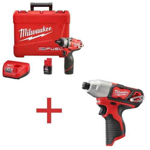 M12 FUEL 12V Lithium-Ion Cordless 1/4 in. Hex 2-Speed Screwdriver Kit with M12 1/4 in. Hex Impact (Tool-Only) 205044483