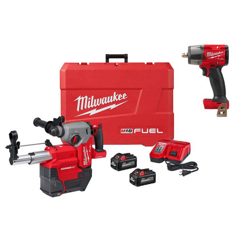 M18 FUEL ONE-KEY 18V Lithium-Ion Brushless Cordless 1 in. SDS-Plus Rotary Hammer with M18 FUEL Mid-Torque Impact Wrench 329201356