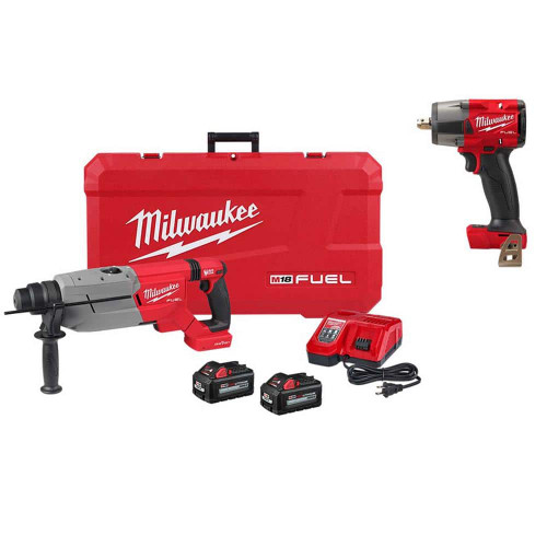 M18 FUEL ONE-KEY 18V Lithium-Ion Brushless Cordless 1-1/4 in. SDS-Plus D-Handle Rotary Hammer Kit with Impact Wrench 329202686