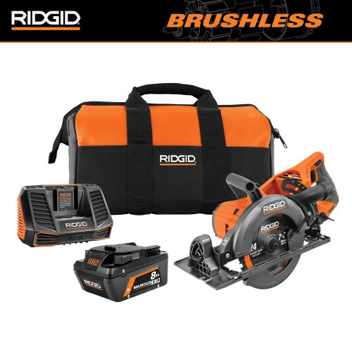 18V Brushless Cordless 7-1/4 in. Rear Handle Circular Saw Kit with 8.0 Ah MAX Output Battery, 18V Charger and Bag 321254876