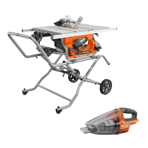 15 Amp 10 in. Portable Corded Pro Jobsite Table Saw with Stand and 18V Cordless Hand Held Vacuum (Tool Only) 325457777