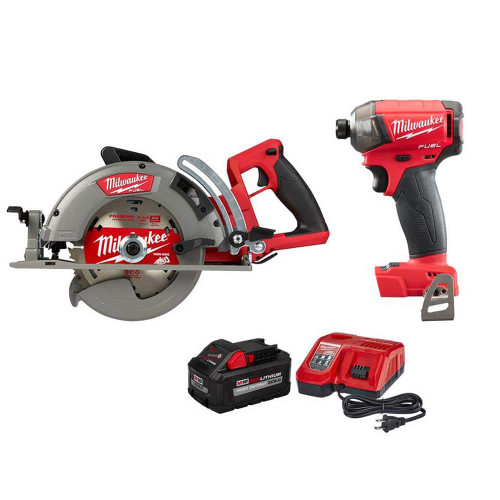 M18 FUEL 18V Lithium-Ion Cordless 7-1/4 in. Rear Handle Circular Saw W/M18 FUEL SURGE Impact Driver & 8.0Ah Starter Kit 329196183