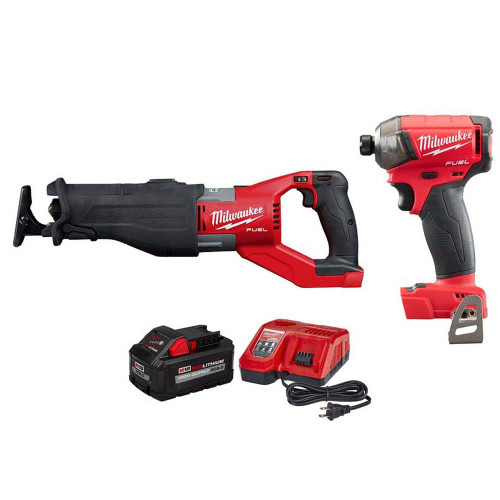 M18 FUEL 18V Lithium-Ion Brushless Cordless Super Sawzall Reciprocating Saw W/Impact Driver and 8.0Ah Starter Kit 329196019