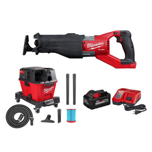 M18 FUEL 18V Lithium-Ion Brushless Cordless Super Sawzall Reciprocating Saw W/6 Gal. Wet/Dry Vac and 8.0Ah Starter Kit 329196013