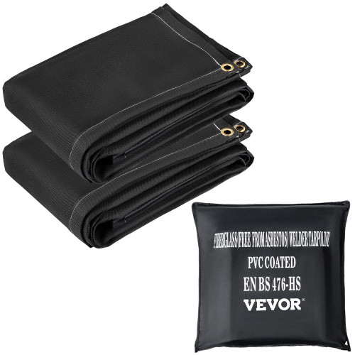 2 Pack Fire Welding Blankets 8 ft. x 10 ft. Flame Retardant Blanket 1022°F with 12 Brass Grommets, Black 321985532