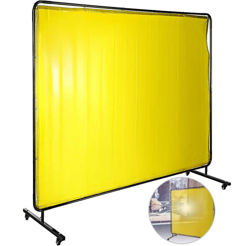 8 ft. x 6 ft. Welding Protection Screen w/Frame Welding Curtain w/4 Wheel Flame-Resistant Vinyl Light-Proof in Yellow 322367793