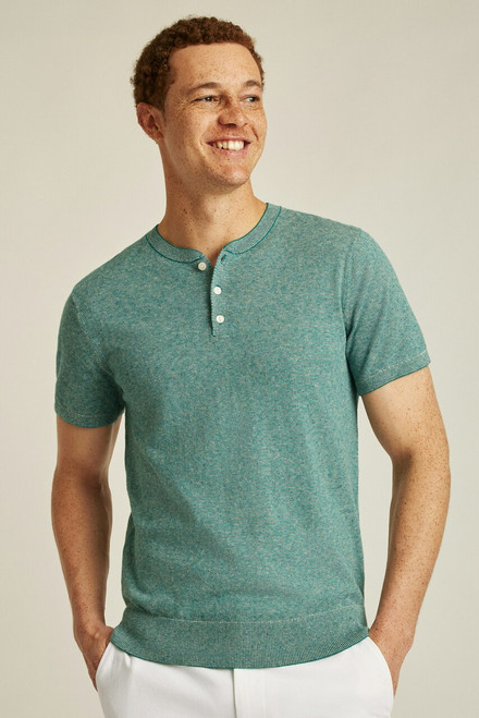 Cotton Hemp Henley 897-jade green feeder stripe