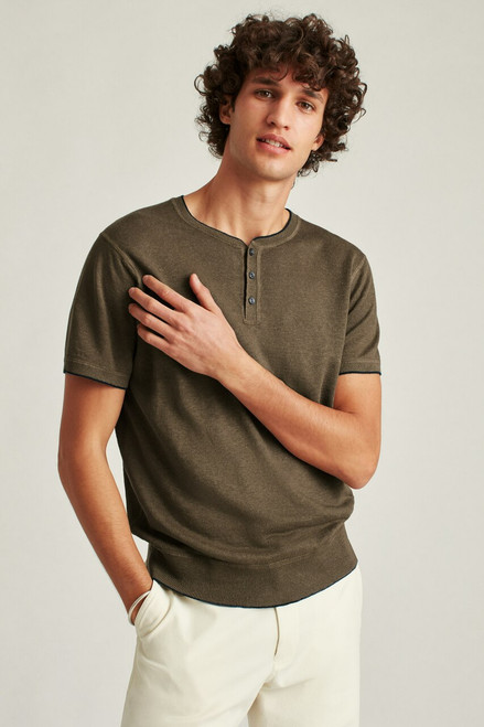 Short Sleeve Linen Henley SWTER0422-olive