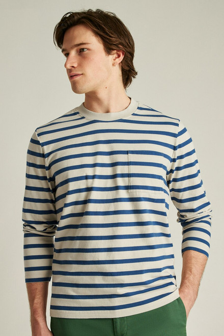 Midweight Long Sleeve Pocket Crew 11010-navy canvas stripe