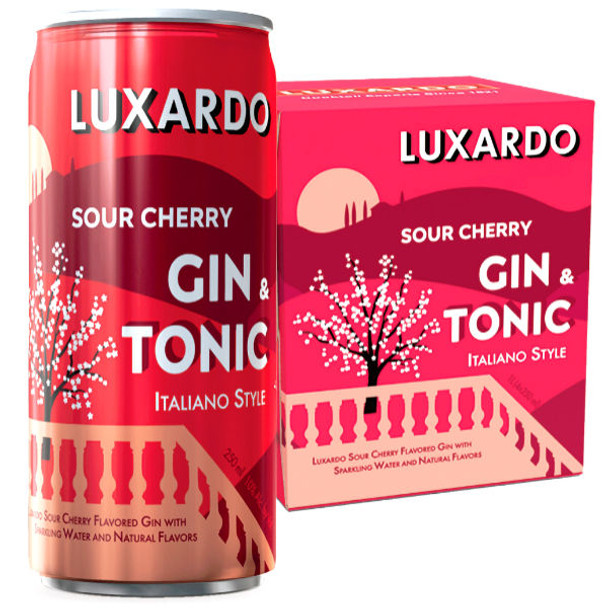 Luxardo Sour Cherry Gin & Tonic Cocktail Ready-To-Drink 4-Pack 12oz Can