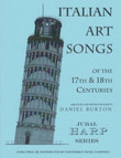 Image: the cover of "Italian Art Songs of the 17th and 18th Centuries" as edited and arranged for harp by Daniel Burton. The cover is blue and features an image of the Leaning Tower of Pisa. The book is part of the Jubal Harp series, and is published by Jubal Press. It is distributed by Vanderbilt Music Company.