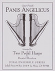 Image: the cover of "Panis Angelicus" by Cesar Franck, as arranged for two pedal harps by Daniel Burton. The cover is dun-colored and features an image of two harps facing each other. The book is part of the Jubal Harp series and is published by Jubal Press, which can be contacted at Box 144, La Mesa, CA 91944. Image: the cover of "Panis Angelicus" by Cesar Franck, as arranged for two pedal harps by Daniel Burton. The cover is dun-colored and features an image of two harps facing each other. The book is part of the Jubal Harp series and is published by Jubal Press, which can be contacted at Box 144, La Mesa, CA 91944.