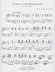 Image: the first page of the score of "Creator of the Shining Stars" as arranged for harp by Daniel Burton. The piece is played in 4/4 time with