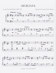 Image: the first page of the score of "Siciliana" by George Frederick Handel, as arranged for harp by Daniel Burton. The piece is played in 12/5 time, with one flat.