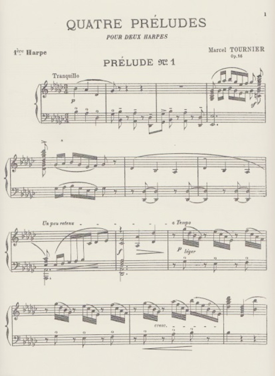 Tournier Quatre Preludes Pour Deux Harpes Four Preludes For Two Harps Vanderbilt Music Company