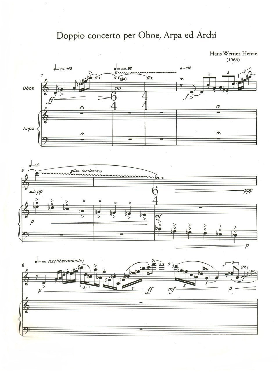 Henze Doppio Concerto (Oboe & Harp Parts) Vanderbilt Music Company