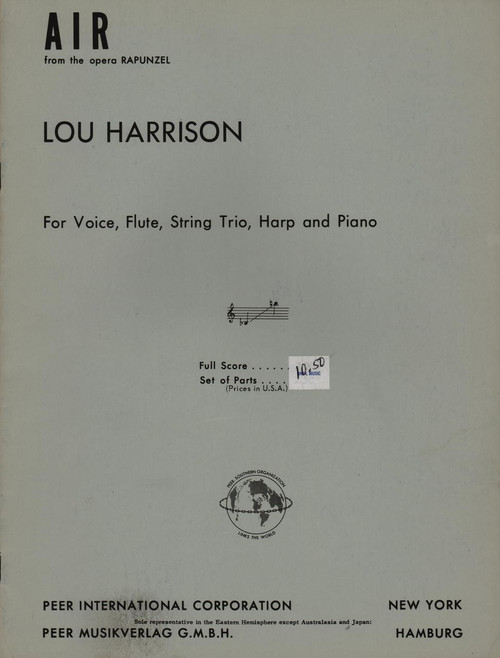 USED Harrison: Air from the opera Rapunzel for Voice, Flute, String Trio, Harp, and Piano (SCORE)