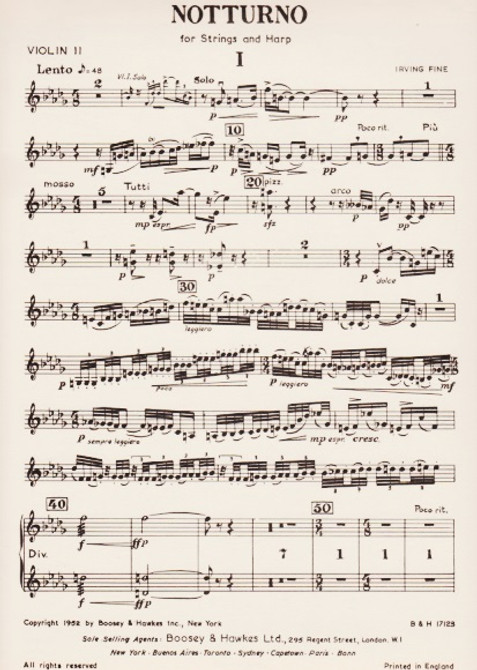 Schirmer Edition/IrvingFine: Notturno for Strings and Harp (Violin 2 Part only)